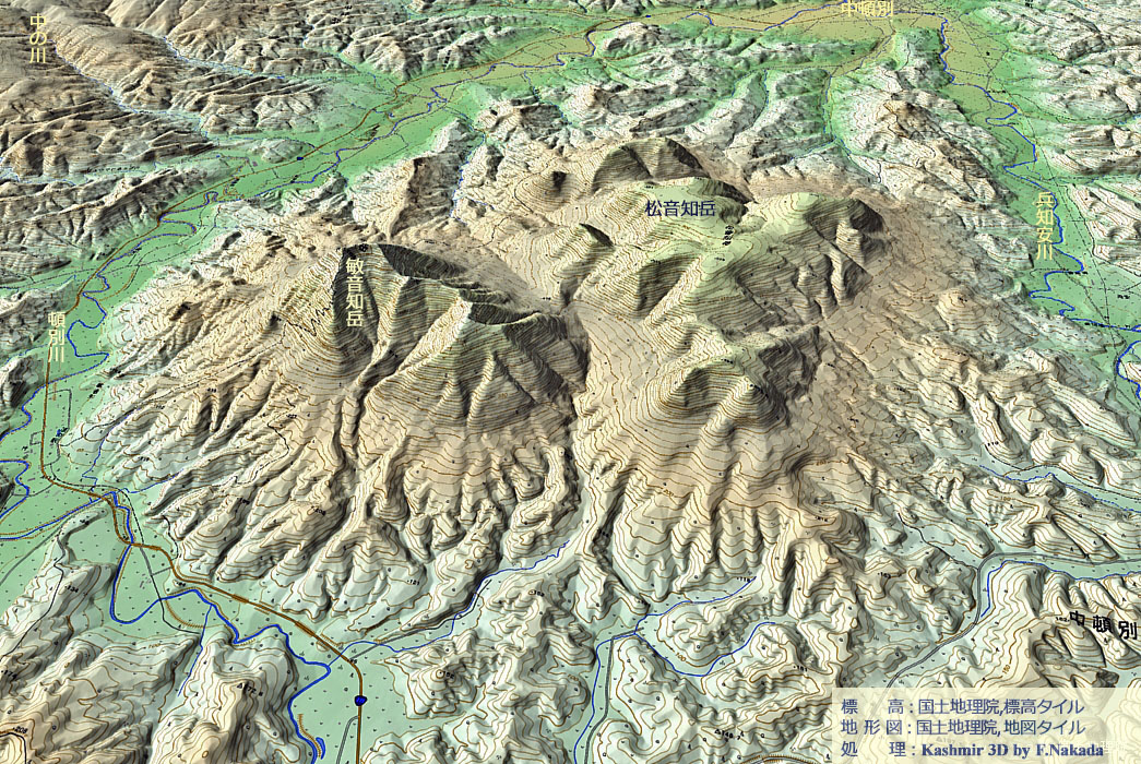 日本の地形千景 北海道：溶岩円頂丘（溶岩ドーム）の敏音知岳と松音知岳